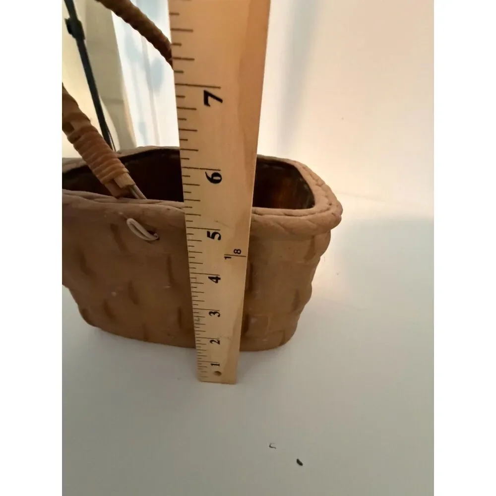 vtg. Japanese trompe l'oeil ceramic basket with braided handle